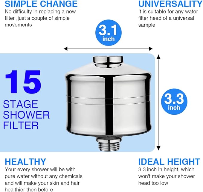 Shower Filter, 15 Stage Shower Head Filter for Hard High Output, Reduce Chlorine, Dry Skin - Shower Water Softener