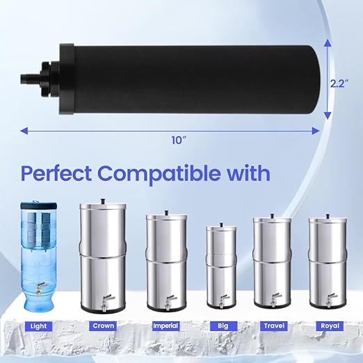 Amwater Cartridge Water Filter Compatible with Black Purification Elements Purifier Replacement Gravity System Filters,Fits BERKEY and Other Gravity Filter Systems(2 Pack
