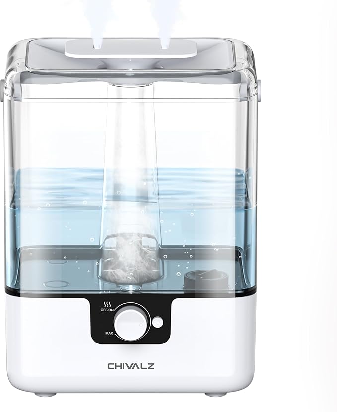 CHIVALZ Humidifiers for Bedroom, 6L Cool Mist Humidifiers for Baby Nursery, 26dB Quiet, 50H Runtime, Top Fill Humidifier for Large Room, Home, Plants, Nightlight, Oil Diffuser 1 Pack White