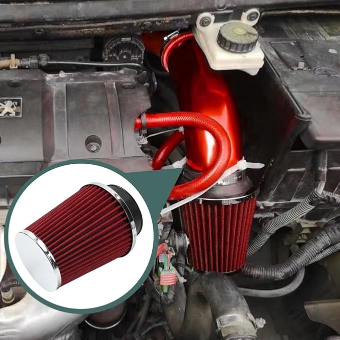 Clamp-On Cold Air Intake Filter, High Performance, Washable Filter, Replacement Air Filter, Flange Diameter 3inch/76mm Red