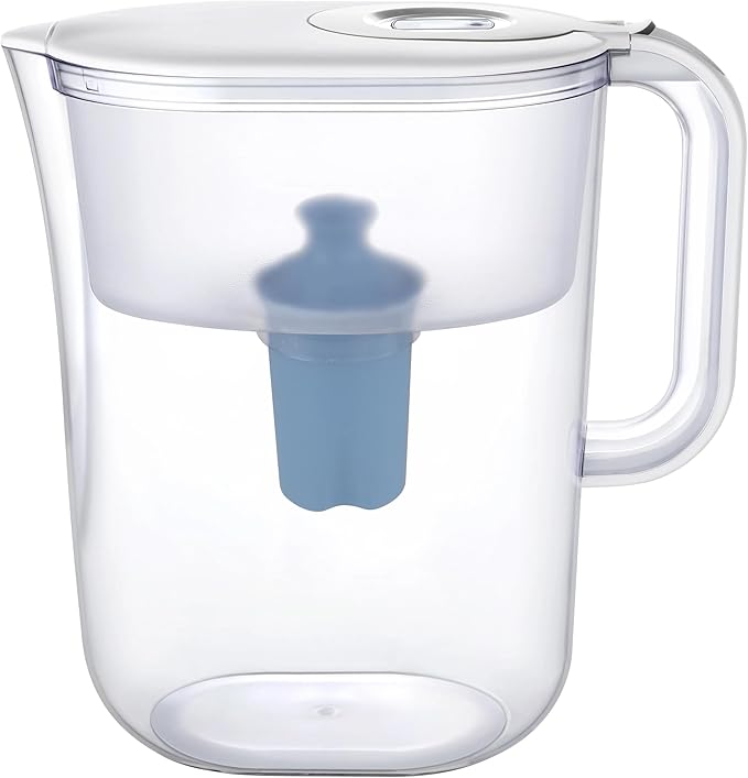 10-Cup Water Filter Pitcher & 2 Extended Life Water Filters (Removes Lead - 6 Months Per Filter) & Electronic Replacement Reminder - Compatible with Brita Water Pitcher/Brita Filter Pitcher