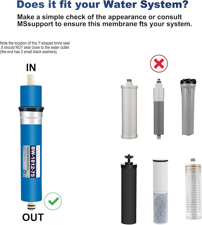 Reverse Osmosis Membrane 75 GPD 11.75"x1.75" RO Membrane Water Filter Replacement Fits Standard for Under Sink RO Drinking Water Filter Filtration Purifier System 1 Pack