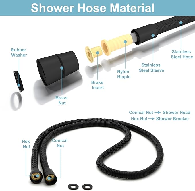 HOMEDEC Vintage Handheld Shower Head with 59inch Flexible Hose High-Pressure Antique Rain Showerhead Combo Replacement No Wand Holder, Round Telephone Shape, Matte Black