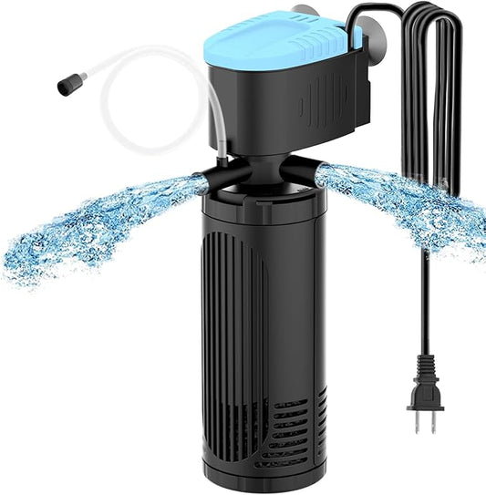 AquaMiracle Submersible Aquarium Filter 3-Stage in-Tank Filter with Dual Water Outlet & Aeration, Water Flow Adjustable 300GPH Internal Fish Tank Filter for 60-150 Gallon Aquariums