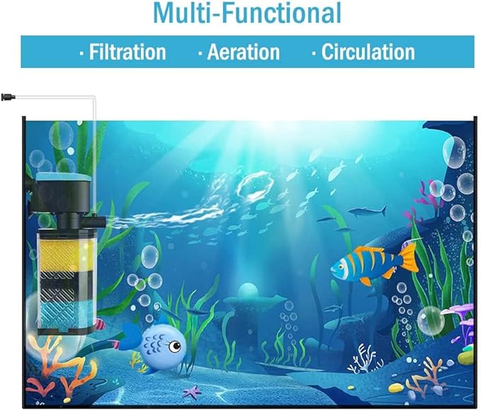 Aquarium Filters – 3-Stage Aquarium Filter in-Tank Filter Internal Filter Fish Tank Filter Turtle Filter for 10-40 Gallon Fish Tanks with Dual Water Outlet and Aeration