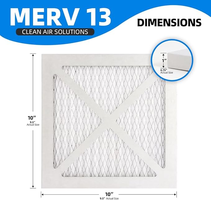 (4 Pack) 10x10x1 Furnace Air Filters, MPR 1900 & FPR 10, MERV 13 Pleated Air Filter (Actual Size: 9.75x9.75x0.75 inch)