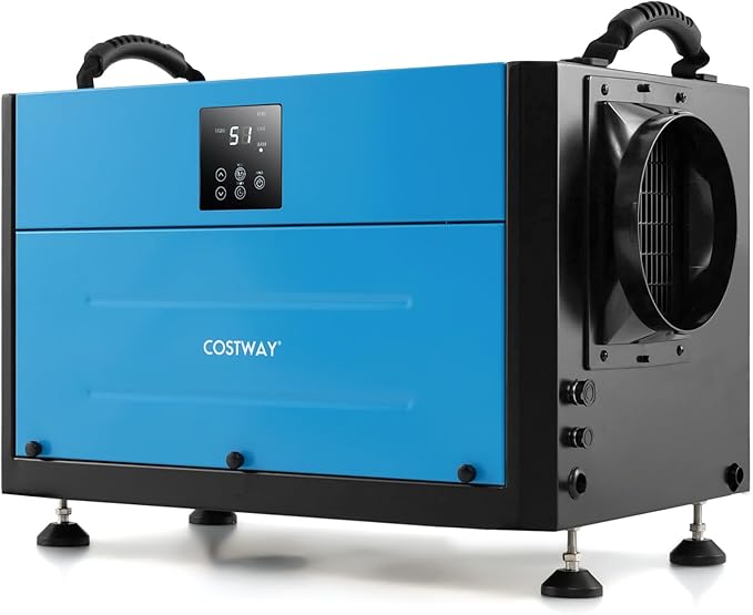 COSTWAY 124 PPD Commercial Dehumidifier, 1300 Sq.Ft Crawl Space Dehumidifier with 9.8 FT Drain Hose & Wired Remote Control Panel, Ideal for Basement, Warehouse, Job Site (Blue)