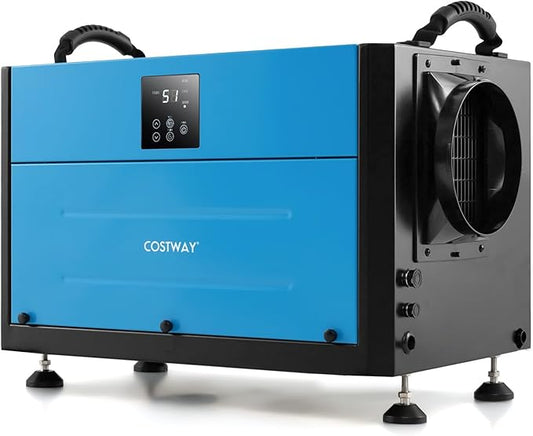 COSTWAY 192 PPD Commercial Dehumidifier, 2600 Sq.Ft Crawl Space Dehumidifier with 9.8 FT Drain Hose & Wired Remote Control Panel, Ideal for Basement, Warehouse, Job Site (Blue)