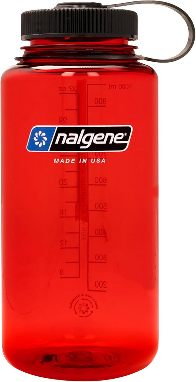 Nalgene Sustain Tritan BPA-Free Water Bottle Made with Material Derived from 50% Plastic Waste (using ISCC certified mass balance), 32 OZ, Wide Mouth, Red