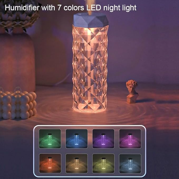 USB Desktop Crystal Humidifier 400ml with 7 Colors LED Night Light, No Noise Suitable for Home, Office, Desk, Bedroom and Babies Room and No Battery (400ml)