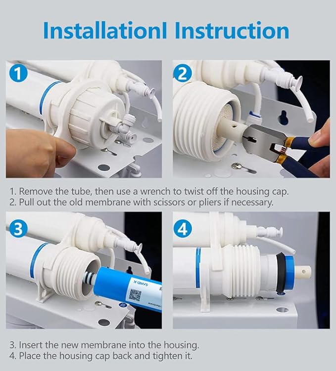 Reverse Osmosis Membrane 100GPD Water Filter Replacement for Reverse Osmosis System 11.75"x2" Under Sink RO Drinking Purify for House
