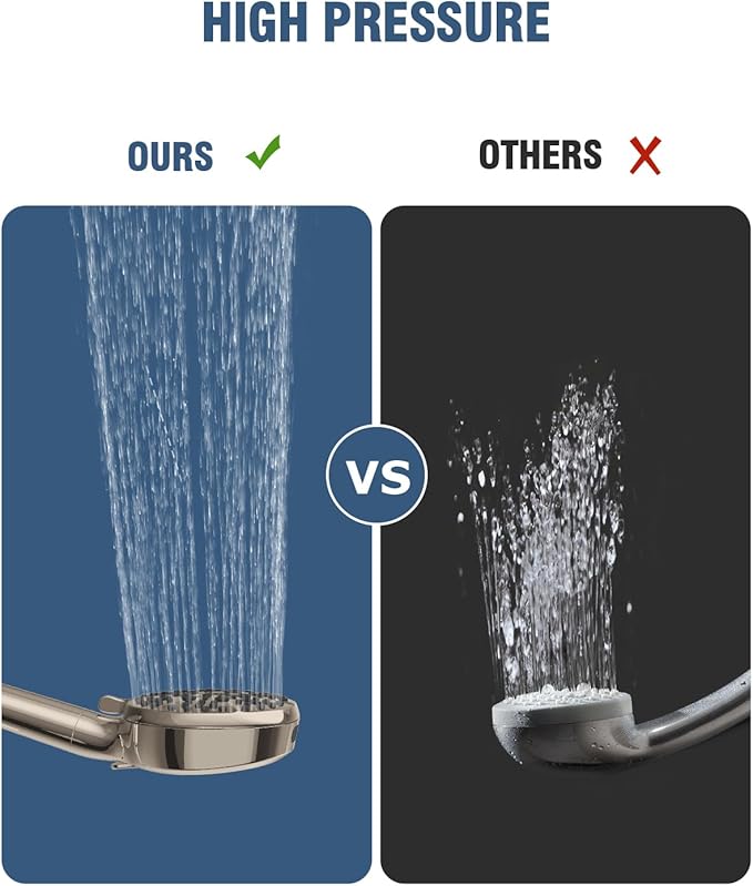 Filtered Shower Head with Handheld Brushed Nickel, BOWGER 6 Modes High Pressure Shower Heads with Power Wash Mode and Hard Water Filter, Detachable Hand Held Showerhead Set with Extra Long Hose