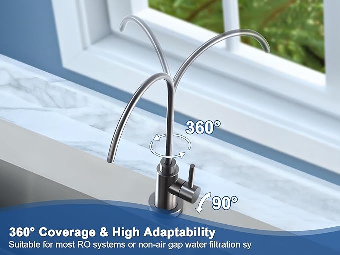 Water Filter Faucet, VMASSTONE Reverse Osmosis Faucet Fits Most RO Units or Water Filtration System in Non-Air Gap, Lead-Free Stainless Steel Drinking Water Faucet for Bar Kitchen Sink, RV (DM001 CG)