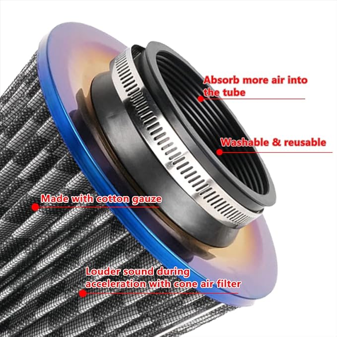 Cold Air Intake Filter, High Performance, Washable Filter, Clamp-On Replacement Air Filter, Flange Diameter 3inch/76mm Carbon Fiber Pattern
