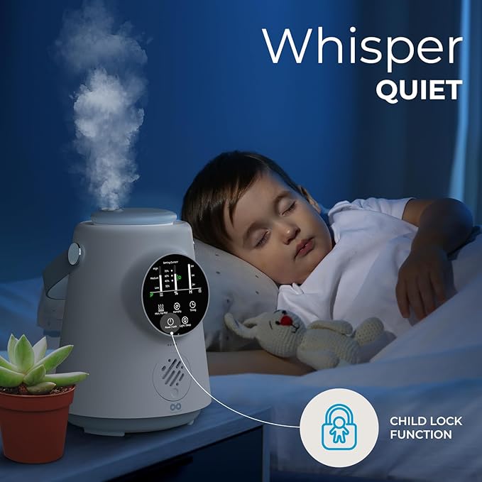 Everlasting Comfort 2.5L Top Fill Humidifier – Upgraded Easy to Clean 20HR Runtime Cool Mist Air Moisturizer for Bedroom, Home, Nursery & Large Room, Whisper-Quiet Soothing Hydration for Baby & Kids