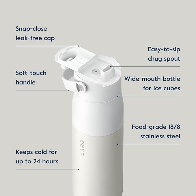 LARQ Bottle Swig Top 23oz - Insulated Stainless Steel Water Bottle With Built-In Silicone Handle | BPA Free | Reusable Water Bottle for Sports, Gym, and Travel, Granite White