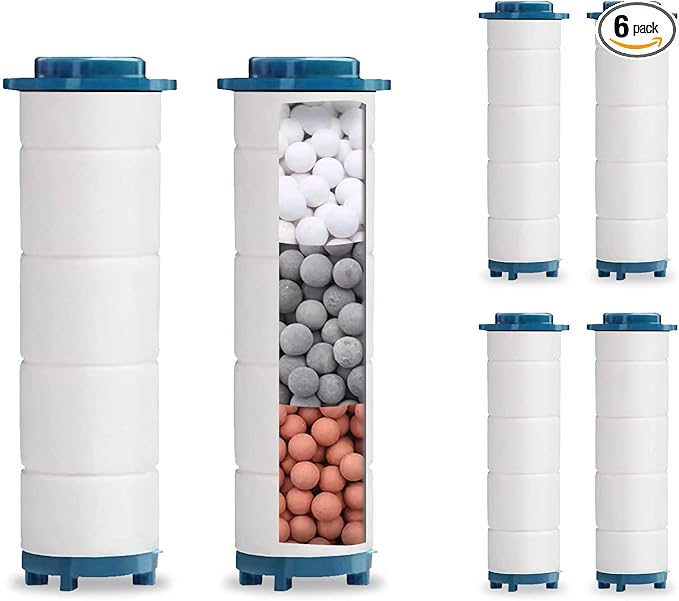 Spray Shower Head Filter with Mineral Beads, Hydro High Pressure Handheld Turbo Shower Head Filter for Hard Water, Reduces Dry Itchy Skin & Hair Loss, 2.95in Set of 6 Replacement PP-Cotton Filters