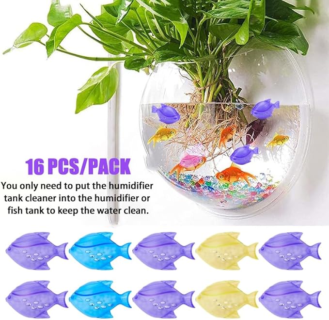 16PCS Universal Humidifier Tank Cleaner,Humidifier Cleaning Fish for Humidifiers & Fish Tanks,Purifies Water, Prevent Hard Water Build-Up, Reduce Scale and White Dust