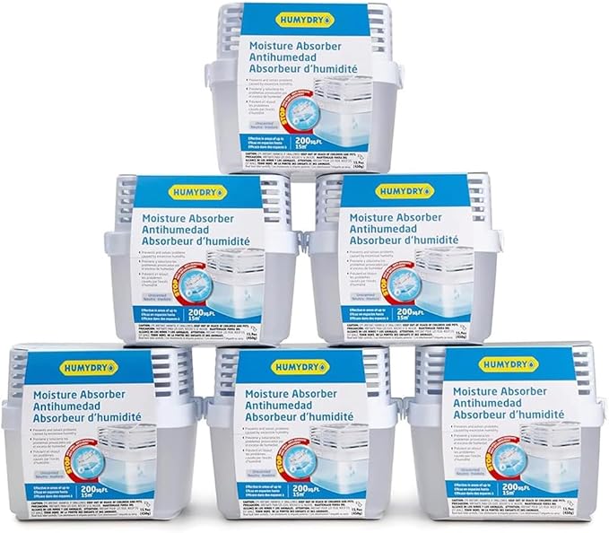 HUMYDRY® - Pack of 6 Premium Dehumidifier Devices with 6 Moisture Absorber Refills - 15.9 oz - Fragrance Free - Ideal for Spaces Up to 200 sq.FT