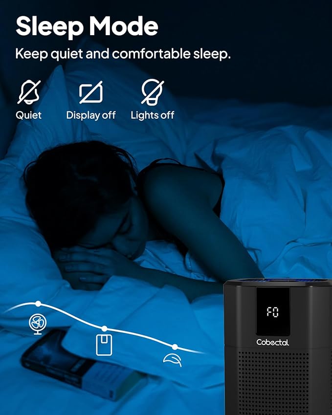 Air Purifier for Home Bedroom, Cobectal Room Air Cleaner with H13 True HEPA 3-in-1 Filter, Aroma Function & Sleep Mode, Desktop Small Air Purifier for Office, Dorm, Hotel, RVs (Black)
