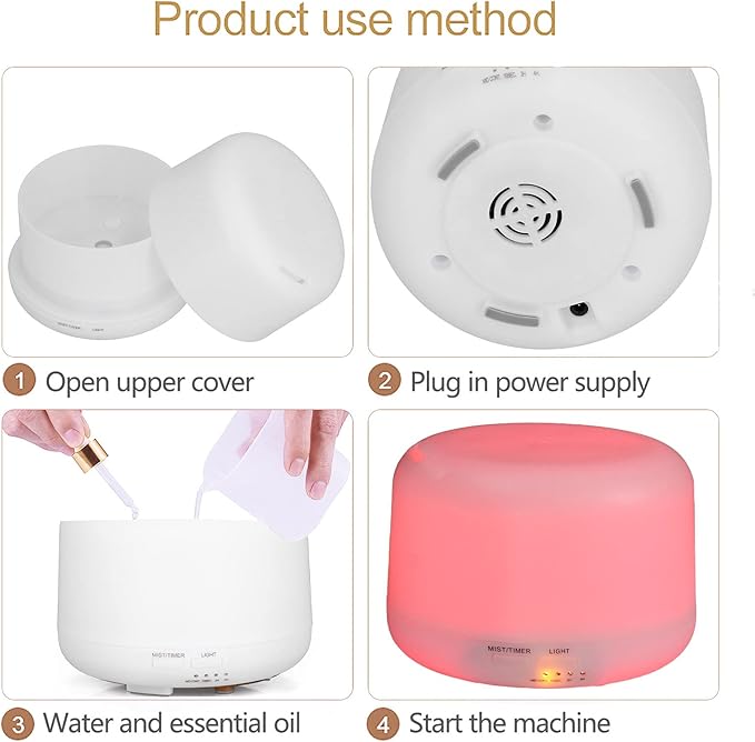 Essential Oil Diffuser Humidifier 300ml with 7 Color LED Lights, USB-Powered, Auto Shut-Off, 35dB Quiet, for Home Office Aromatherapy Air Moisturizing