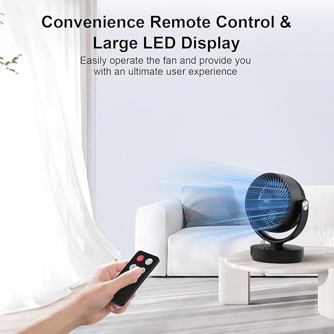 JRD Air Circulator Fan for Bedroom, 13Inch 28dB Quiet Table Fan with Remote, 90°Oscillating Fan, 120° Adjustable Tilt, 3 Speeds, 7H Timer, Powerful Desk Fan for Whole Room Home Office
