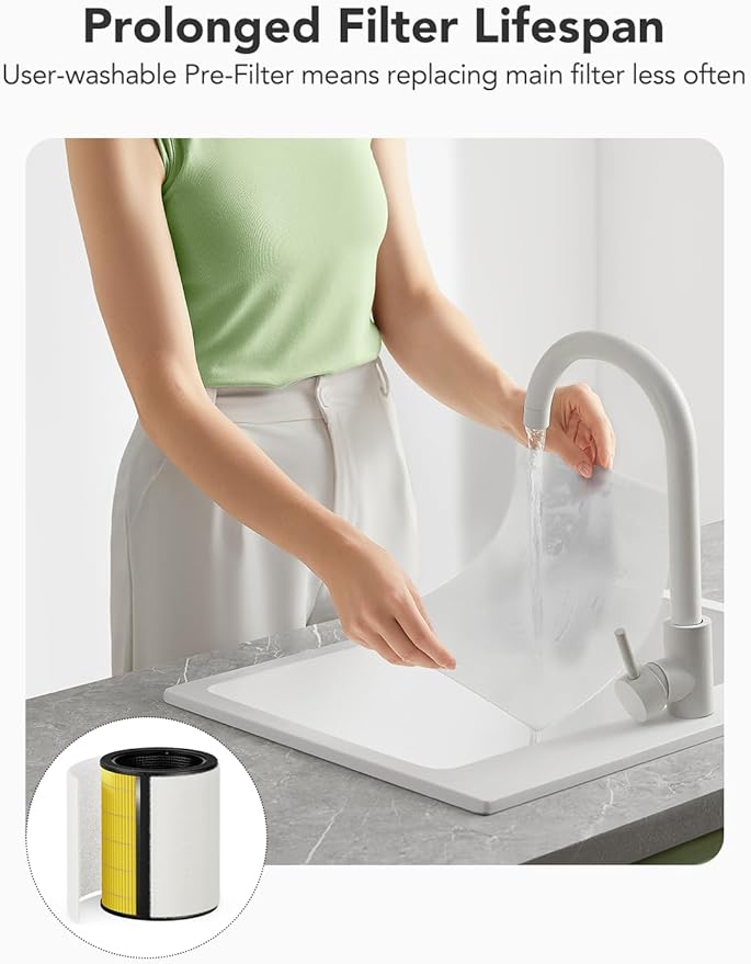 GoveeLife Smart Air Purifier for Home Large Room Up to 1524 sq.ft.with Washable Filter, Integrated PM 2.5 Air Quality Sensor,WiFi, Air Purifier for Smoke, Wildfire, Pet Hair,24dB, White