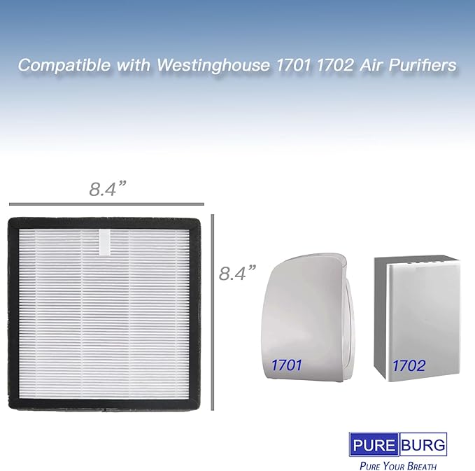 PUREBURG Replacement Filter Compatible with Westinghouse 1701 1702 Air Purifiers,6-Pack H13 HEPA (not Fit Model : 1804) Air Clean Dust VOCs PM2.5 Odor