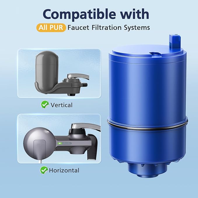 6 Pack Water Filter Replacement Compatible with All PUR®, PUR®PLUS Faucet Filtrat-ion Systems, Pur® RF-9999® Faucet Water Filter, High Efficiency Filtration and 18-Month Value, NSF Certified, Blue