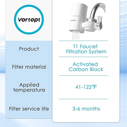 2 Faucet Water Filter for Sink, Rapid Flow - 400 Gallons Faucet Mount Water Filtration System for Tap Water, NSF Certified Reduces Chlorine & Bad Taste with 4 Replacement, T1
