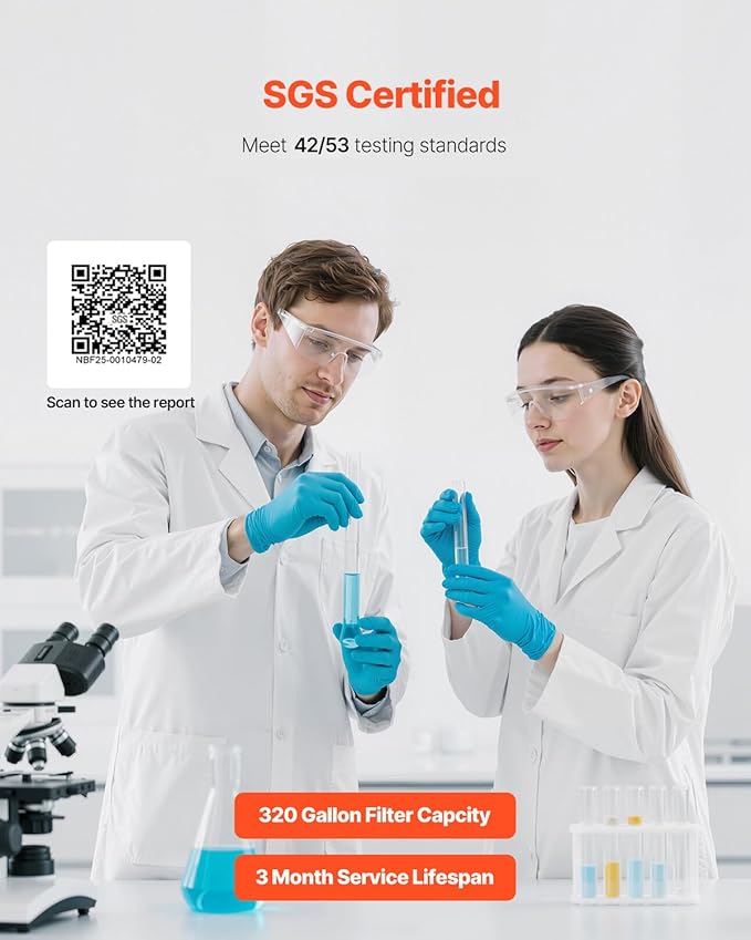 VEVOR Faucet Mount Water Filter, Horizontal Water Purifier for Sink Tap, NSF Certified Carbon Fiber Filter, Removes Chlorine Lead with 3 Filters, Fits Most Kitchen or Bathroom Faucets, White