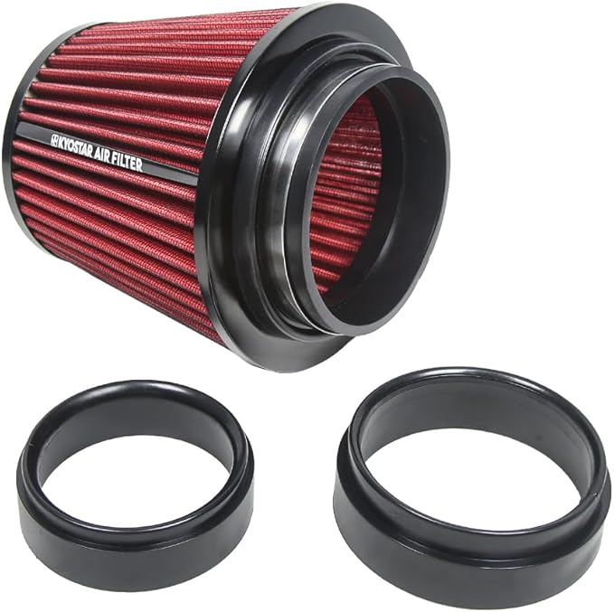 Kyostar 3/3.5/4inch Inlet Cold Air Intake Cone Replacement Performance Washable High Flow Dry Air Filter, Red