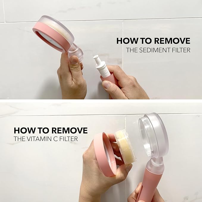 Barumi Pluo Handheld Filtered Shower Head - Pink | Vitamin C Filter for Healthy Skin & Hair | High Pressure Soft Spray | Dual Filtration Removes Chlorine & Impurities | Gentle Shower for Pets