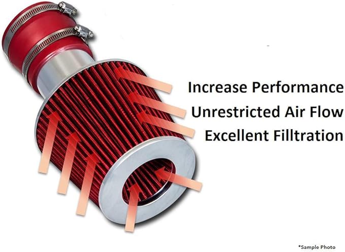 Cold Air Intake Red 2.75" / 70 mm Inlet Reusable Quality Universal Clamp On Cone Replacement Dry Air Filter