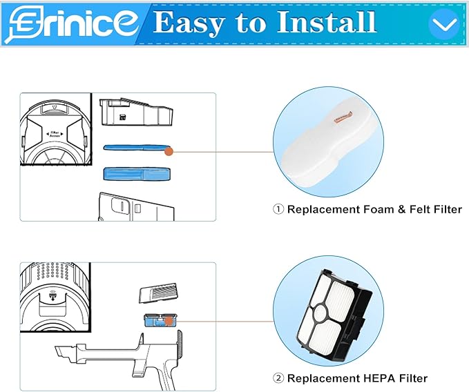 HZ4002 Filter Replacement for Shark HZ3002 HZ3000 Stratos Ultralight Corded Stick Vacuum Accessories Spare Part, 2 HEPA & 4 Foam & Felt Filters Kit, Compare to Part # XFFKHZ3000 XHFHZ3000