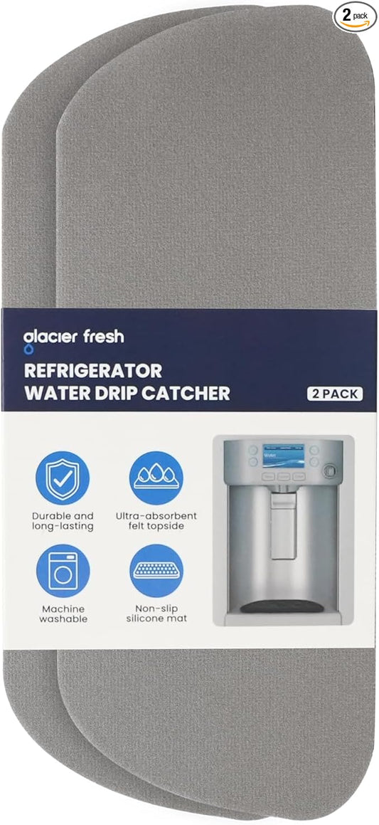 GLACIER FRESH Cuttable Refrigerator Drip Catcher, Water Absorbent Fridge Water Dispenser Drip Tray, Replacement for Whirlpool, GE, Samsung Fridge Accessories, Grey (Rectangular - 2pcs)