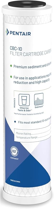 Pentair Pentek CBC-10 Carbon Water Filter, 10-Inch, Under Sink Carbon Block Replacement Cartridge with Bonded Powdered Activated Carbon (PAC) Filter, 10" x 2.5", 0.5 Micron