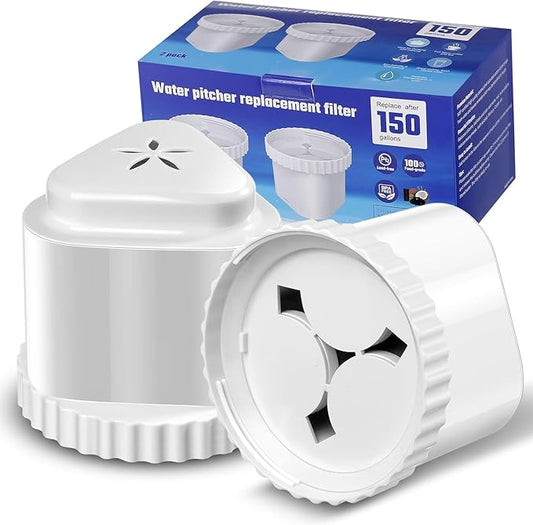2 Pack Water Filter Compatible with EPIC Water Filter Pitcher，150 Gallons Replacement Filter for Aquagear Seychelle, BPA Free,Removes Fluoride, Chlorine, Lead, Odors