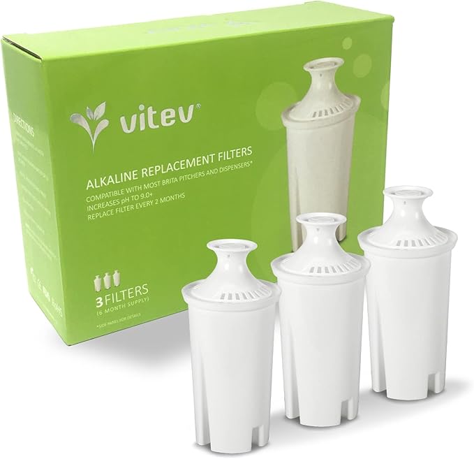 Alkaline Water Replacement Filter, Fits Brita Pitcher (3-pack)
