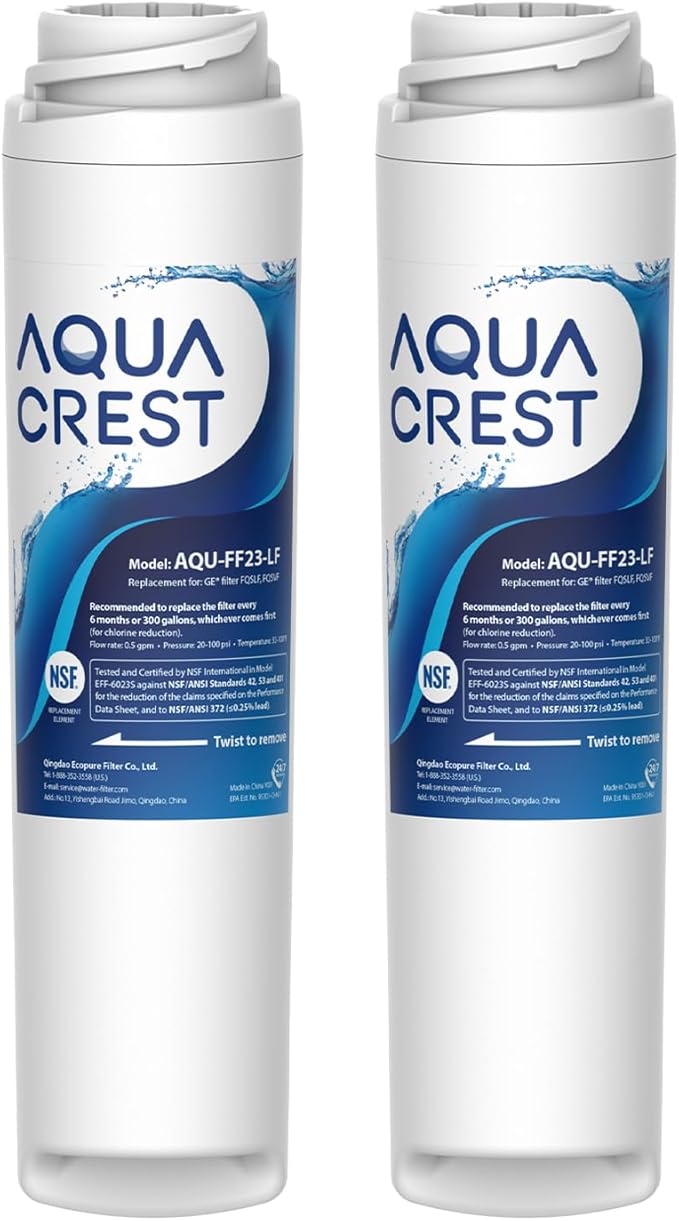 AQUA CREST FQSLF, FQSVF 𝐍𝐒𝐅/𝐀𝐍𝐒𝐈 𝟒𝟎𝟏 𝐂𝐞𝐫𝐭𝐢𝐟𝐢𝐞𝐝, 𝐑𝐞𝐝𝐮𝐜𝐞𝐬 𝐏𝐅𝐀𝐒, 𝐏𝐅𝐎𝐀/𝐏𝐅𝐎𝐒, Replacement for GE FQSLF, FQSVF, FQSVN, FQROPF, GXSV65R (2 Pack)