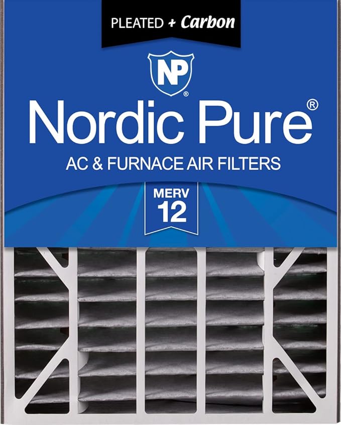 Nordic Pure 20x25x5 (19_3/4 x 24_1/4 x 4_7/8) Air Bear Air Filter Replacement MERV 12 Pleated + Carbon 1 Pack
