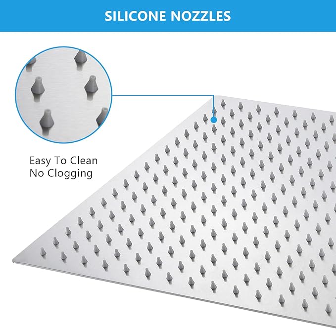 Lordear Rain Shower Head 10 Inch Square Waterfall Shower Head Brushed Nickel Rainfall Shower Head High Pressure Shower Head 304 Stainless Steel Showerhead