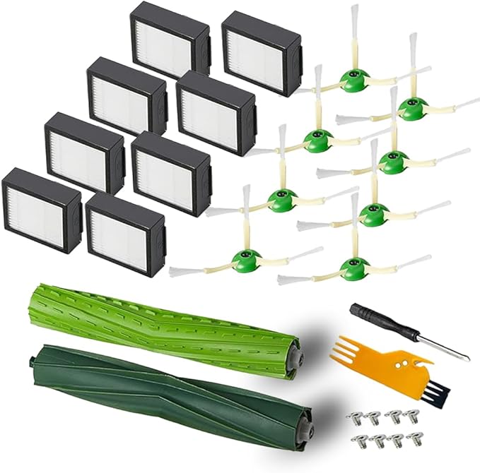 Compatible with Robot E, I & J Series, e5 e6 e7 i1 i1+ i2 i3 i3+ i4 i4+ i6 i6+i7 i7+ i8 i8+ Combo i5 i5+j5 j5+Robot Vacuum, Dual Multi-Surface Rubber Brushes & 8 HEPA Filter & 8 Edge-Sweeping Brushes