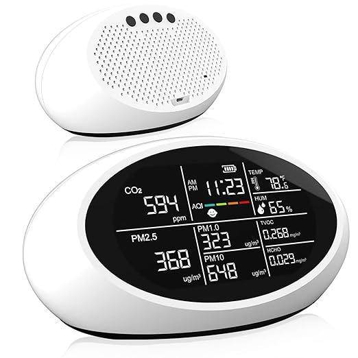 12 in 1 Air Quality Monitor Indoor, Portable Indoor Air Quality Meter for CO2, Temperature (°F), Humidity, VOC, PM2.5, PM1.0, PM10 & Time Display, CO2 Detector for Home