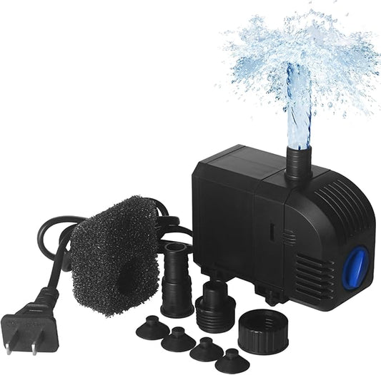 TARARIUM Submersible Pump 160GPH Small Fountain Water Pump 8W for Aquarium Fish Tank, Pond, Fountain, Hydroponics （600L/H）