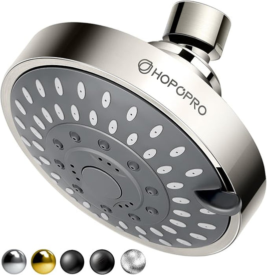 HOPOPRO 5-Mode High Pressure Shower Head - The Washington Post, NBC News, Today TV Show Recommended - High Flow Fixed Showerheads (4 Inch Brushed Nickel)