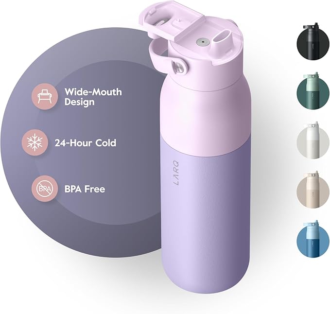 LARQ Bottle Swig Top 34oz - Insulated Reusable Stainless Steel Water Bottle With Built-In Silicone Handle | BPA Free | For Sports, Gym, and Travel, Luberon Lavender