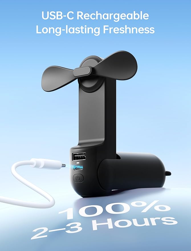 JISULIFE Handheld Mini Fan, 3 IN 1 USB Rechargeable Portable Fan [12-19 Working Hours] with Power Bank, Flashlight, Pocket Design for Travel/Summer/Concerts/Lash, Gifts for Women (Black)