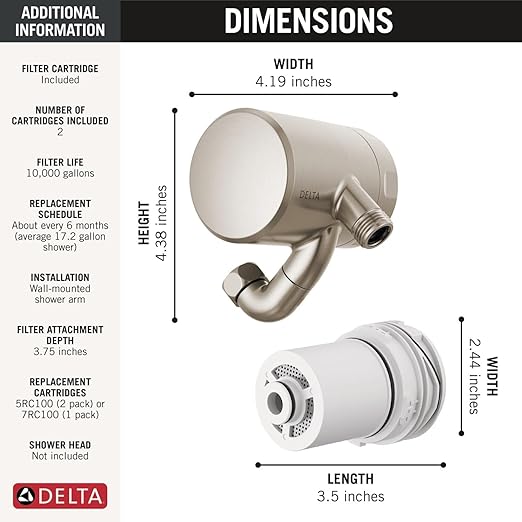 Delta Faucet Clarifi Premium Shower Filter Attachment Brushed Nickel with Additional Filter Cartridge