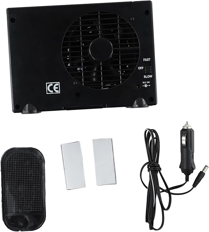 12V Portable Air Conditioner Fan with Water Cooling Tank for Car, Home, Camper, Boat, Travel, Quiet Low Power Air Cooler and Humidifier, Black